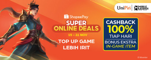 Super Online Deals bareng UniPin dan MLBB cashback 100% tiap hari!